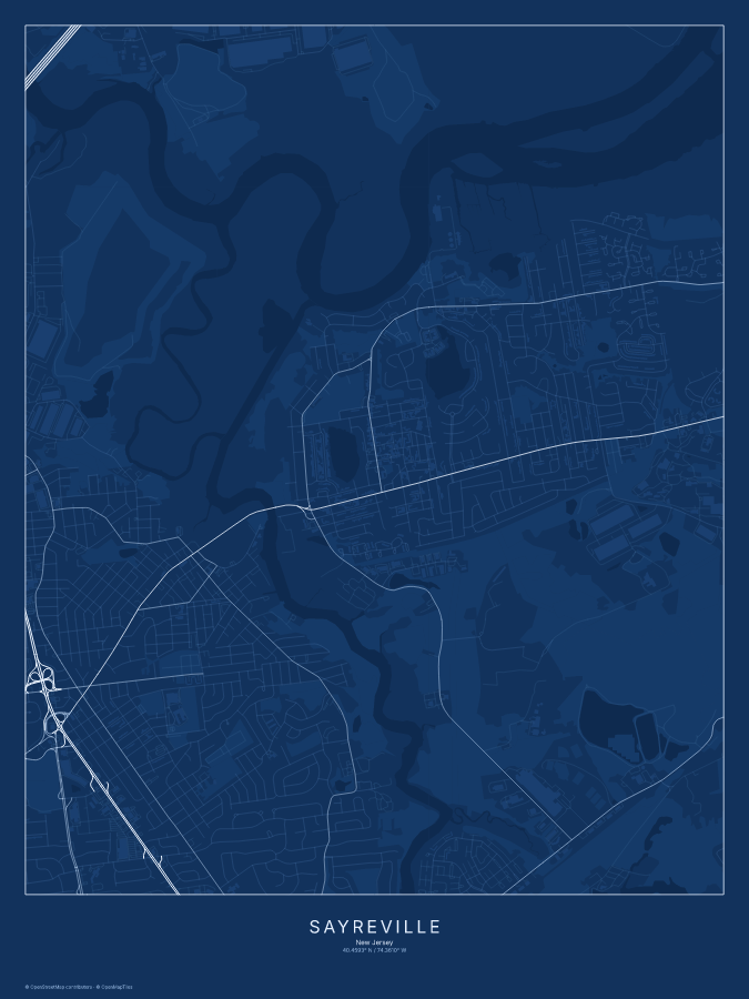 Sayreville map poster, blueprint style
