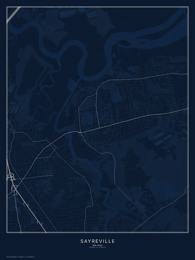 Sayreville map poster, midnight style