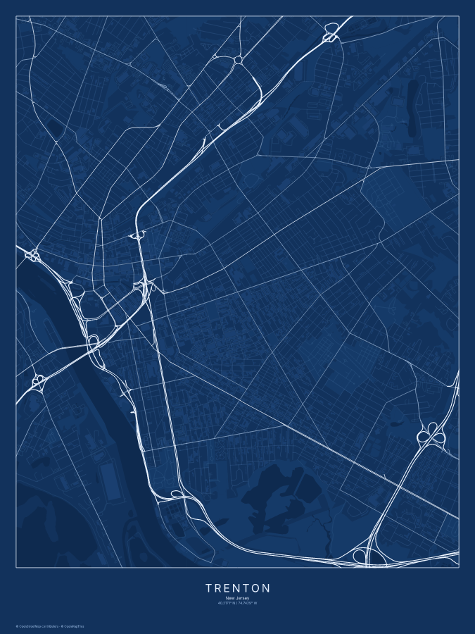 Trenton map poster, blueprint style