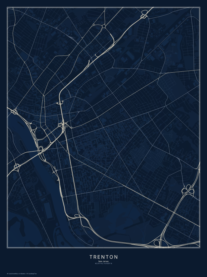 Trenton map poster, midnight style