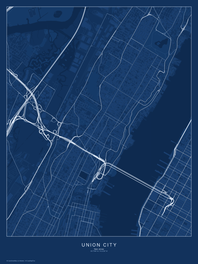Union City map poster, blueprint style