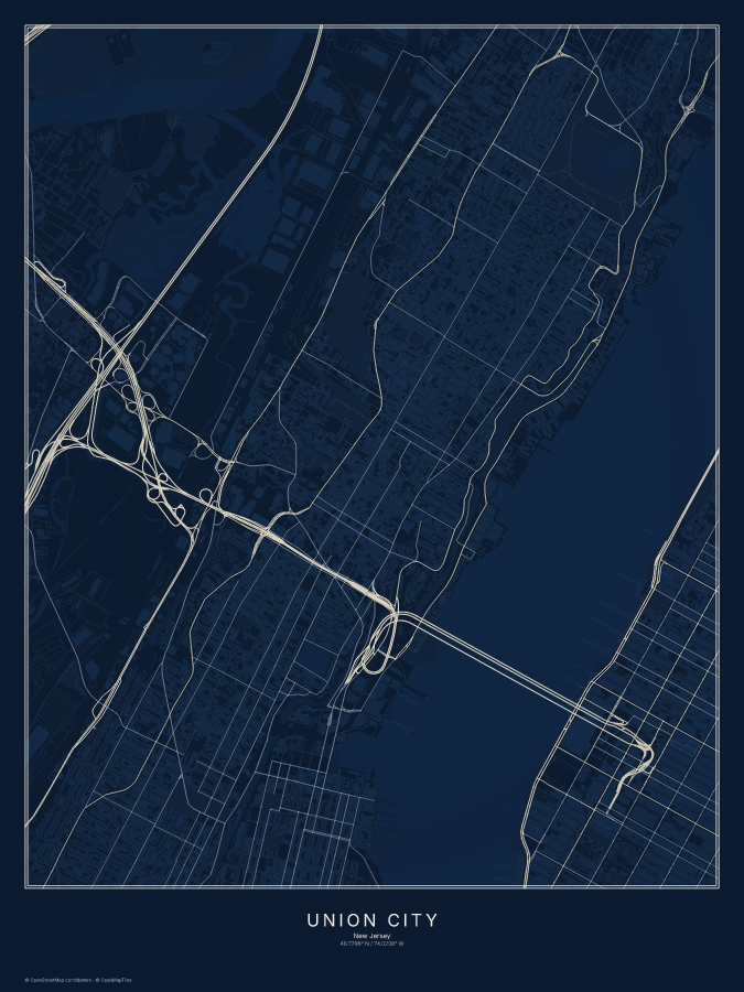 Union City map poster, midnight style