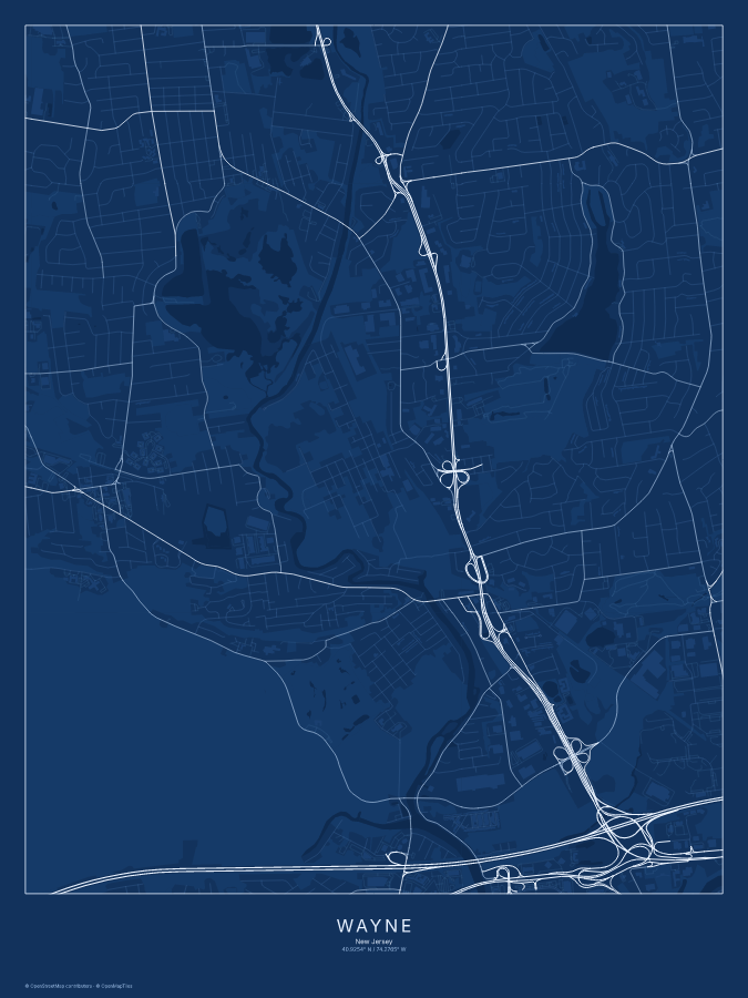 Wayne map poster, blueprint style