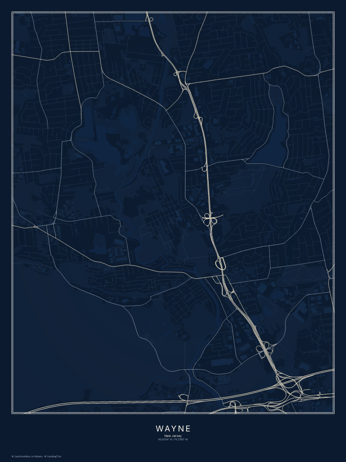 Wayne map poster, midnight style