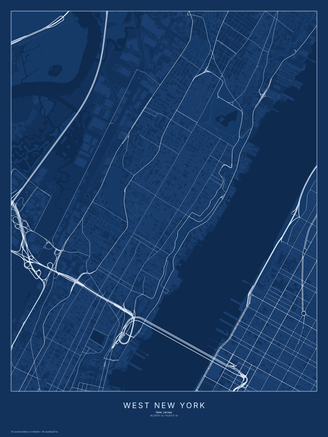 West New York map poster, blueprint style