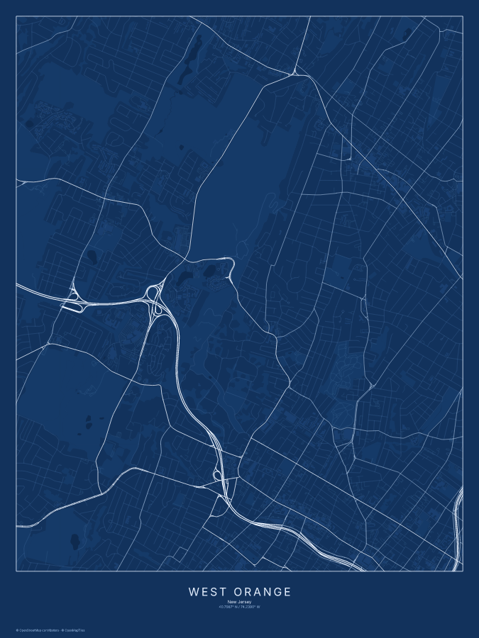 West Orange map poster, blueprint style