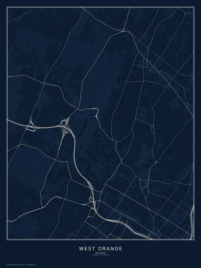 West Orange map poster, midnight style