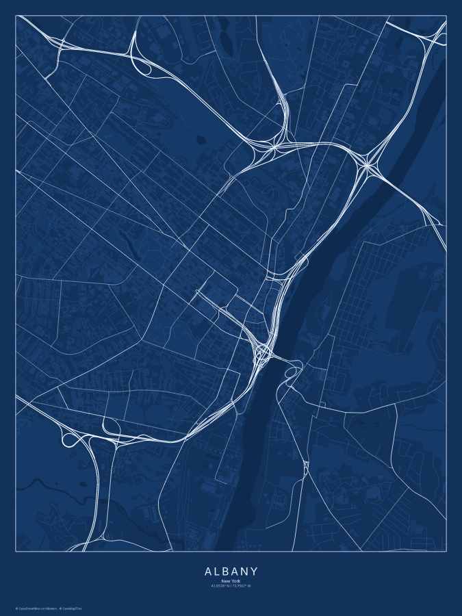 Albany map poster, blueprint style