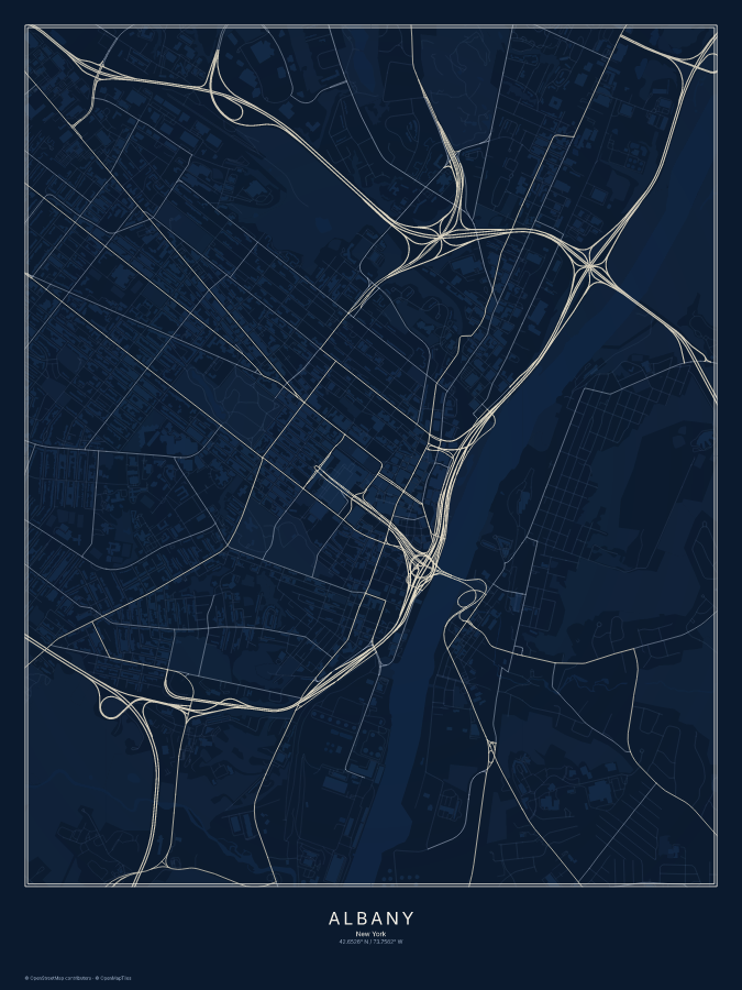 Albany map poster, midnight style