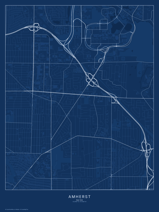Amherst map poster, blueprint style