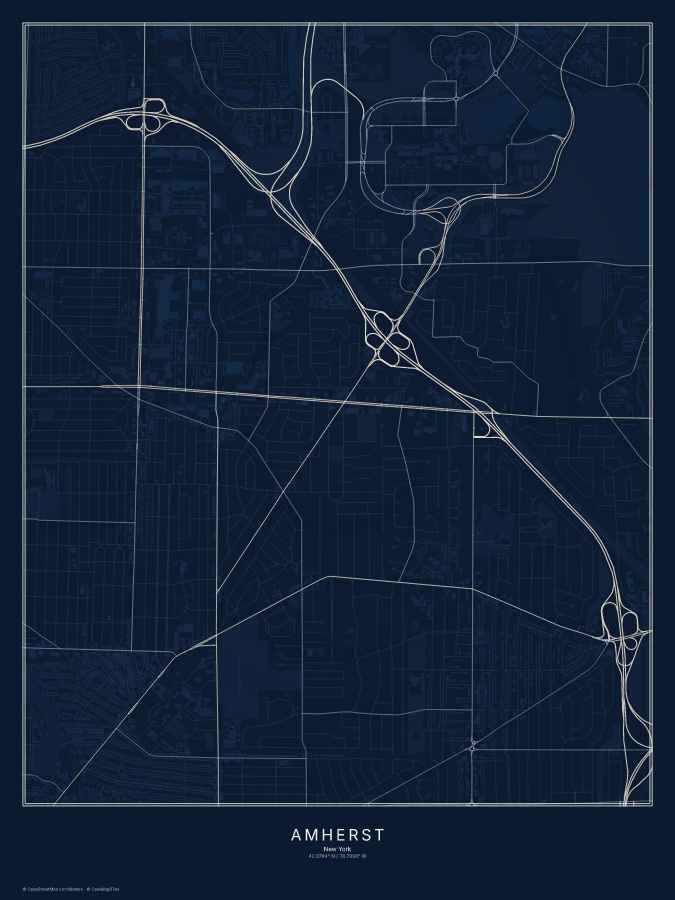 Amherst map poster, midnight style