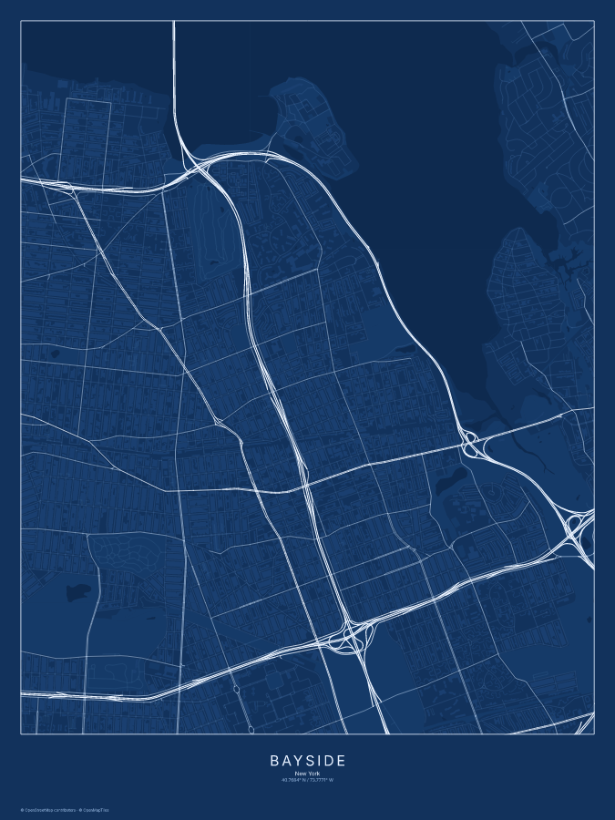 Bayside map poster, blueprint style
