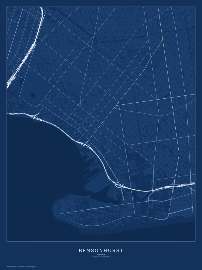 Bensonhurst map poster, blueprint style