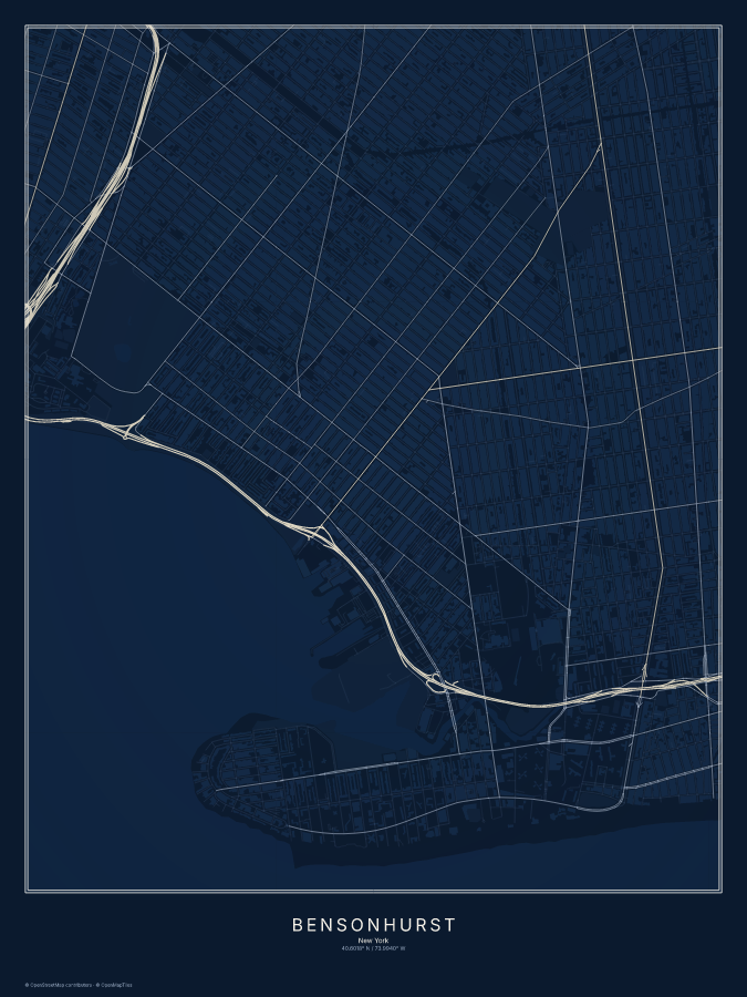 Bensonhurst map poster, midnight style