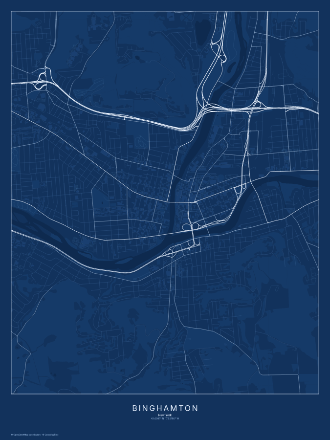 Binghamton map poster, blueprint style