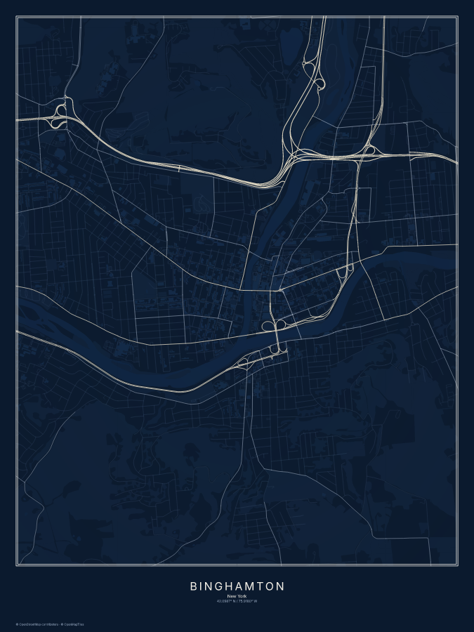 Binghamton map poster, midnight style