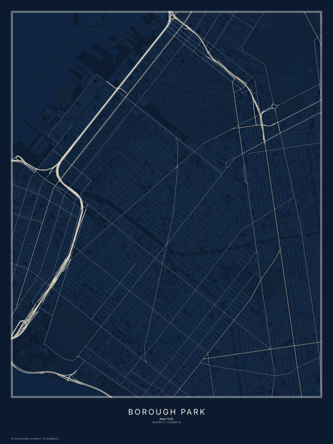 Borough Park map poster, midnight style