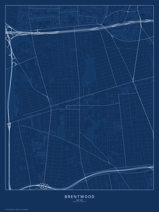 Brentwood map poster, blueprint style
