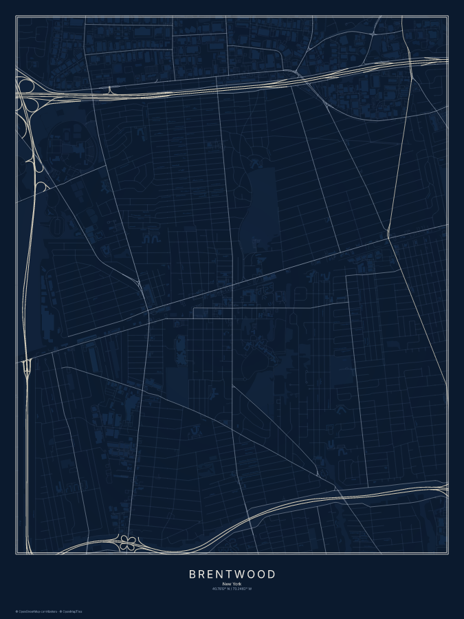 Brentwood map poster, midnight style