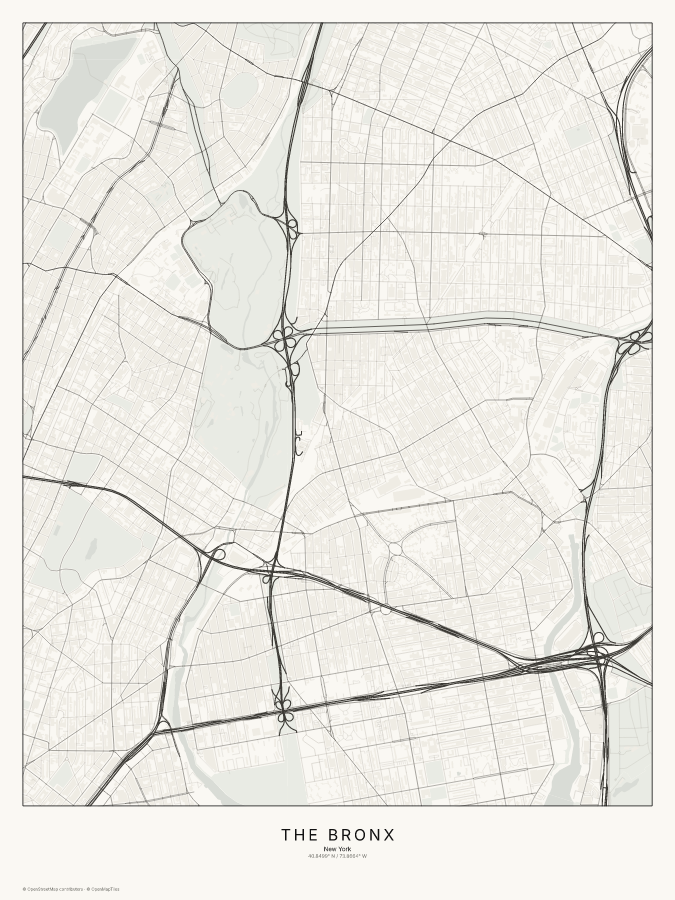 The Bronx map poster, classic style