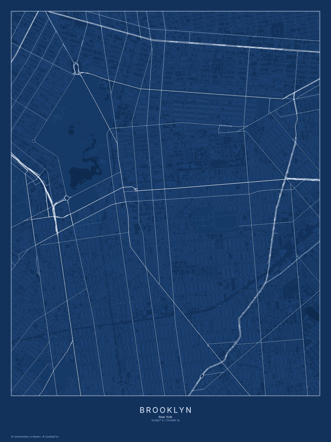 Brooklyn map poster, blueprint style