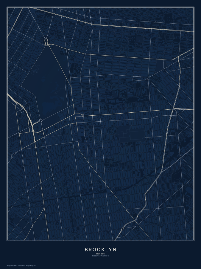 Brooklyn map poster, midnight style