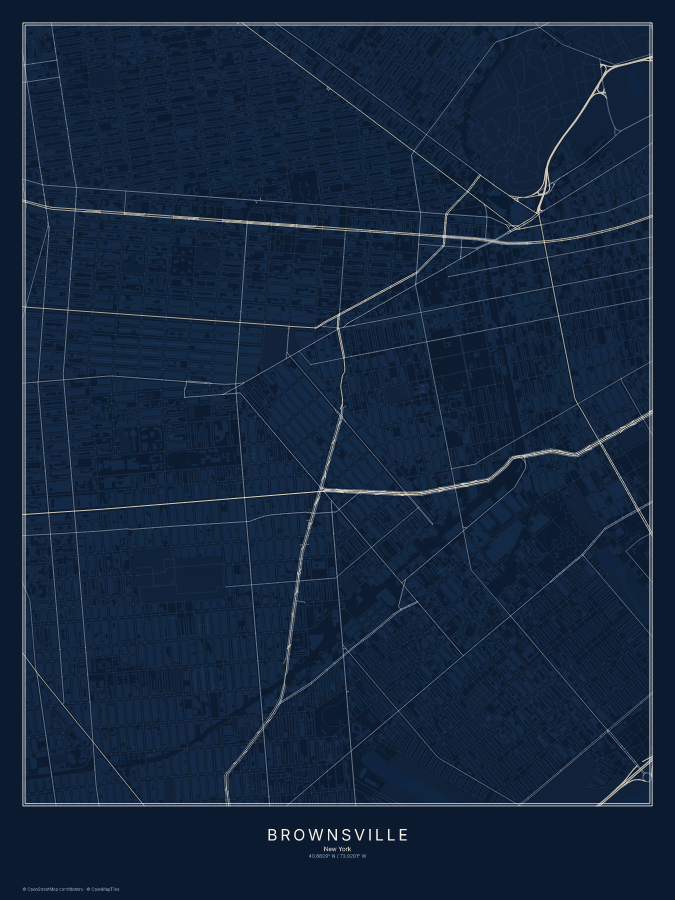 Brownsville map poster, midnight style