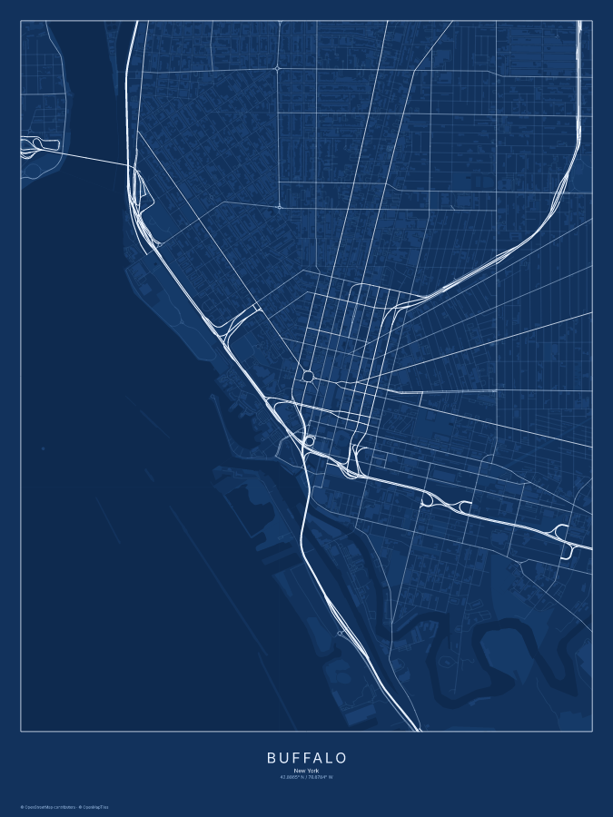Buffalo map poster, blueprint style