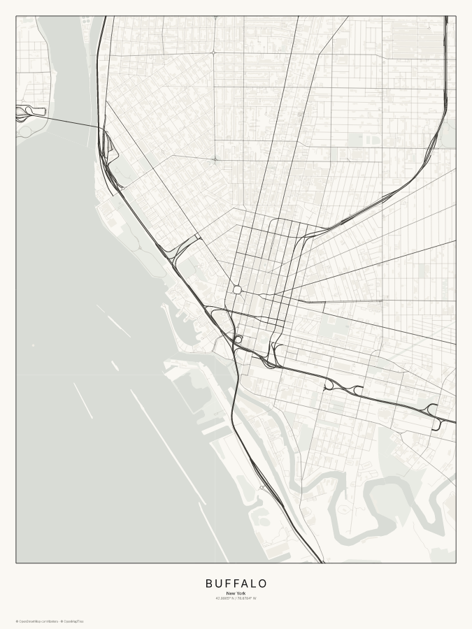 Buffalo map poster, classic style