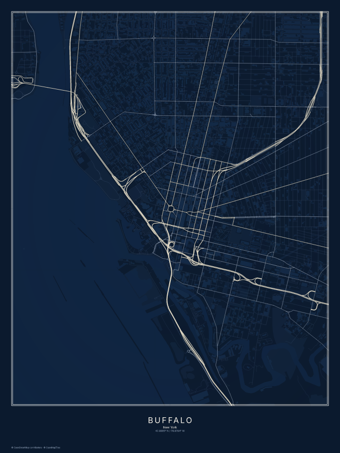 Buffalo map poster, midnight style