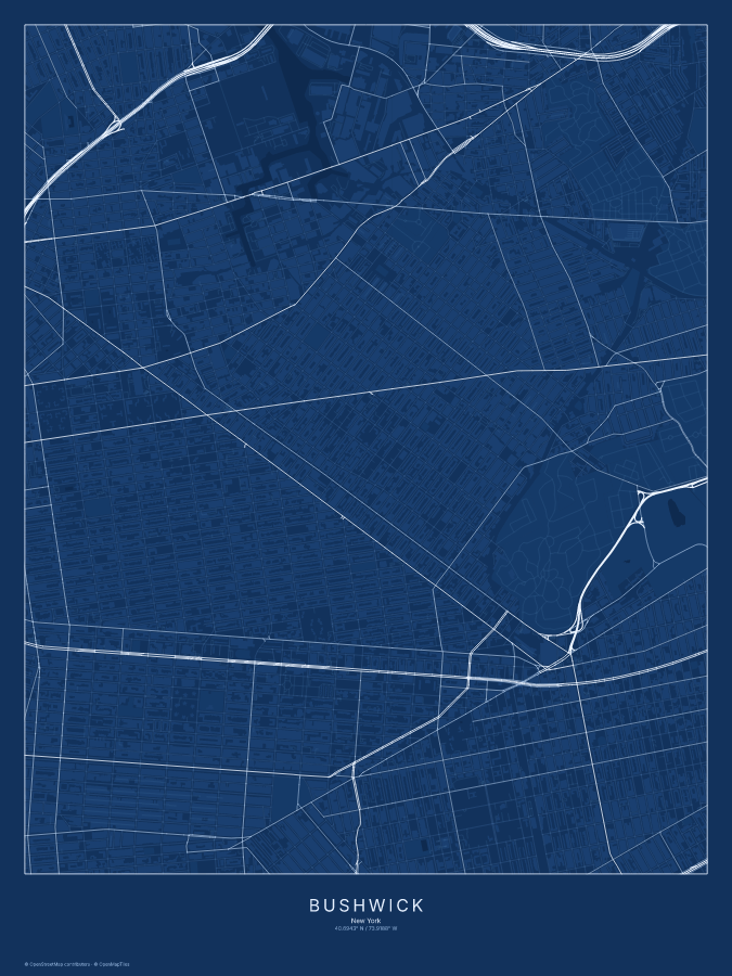 Bushwick map poster, blueprint style