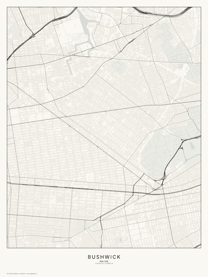 Bushwick map poster, classic style