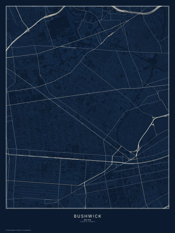Bushwick map poster, midnight style