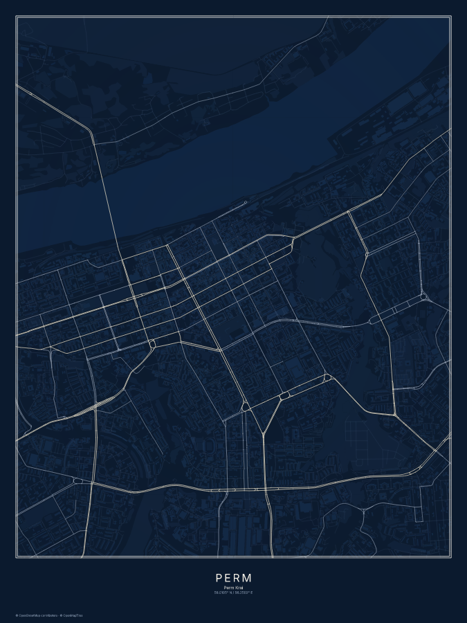Perm map poster, midnight style