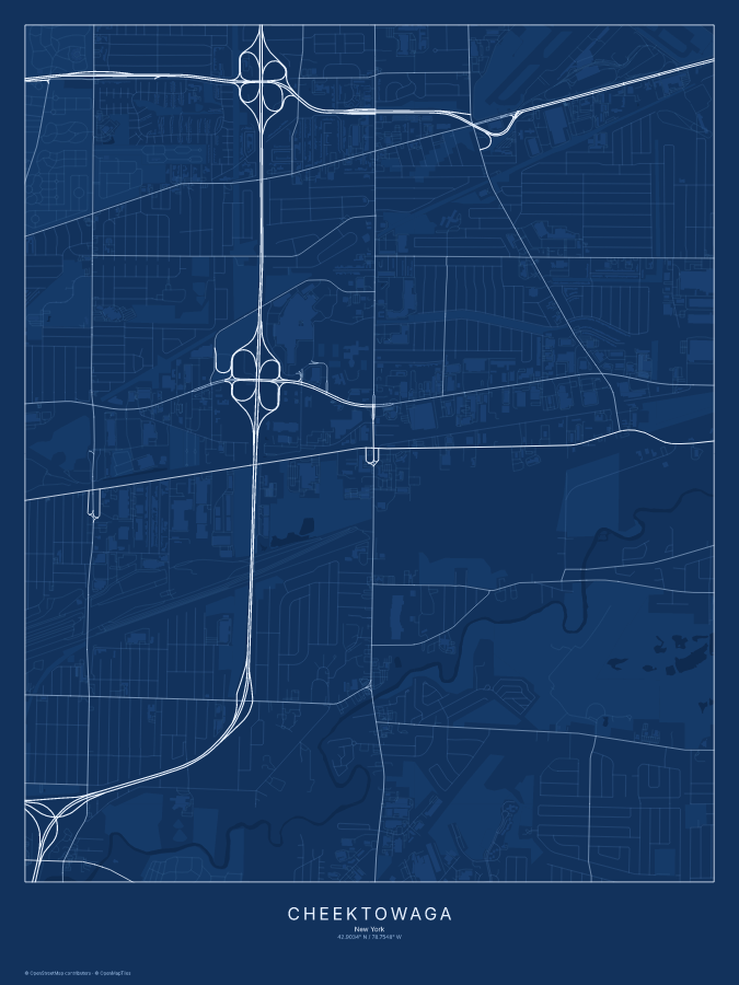 Cheektowaga map poster, blueprint style