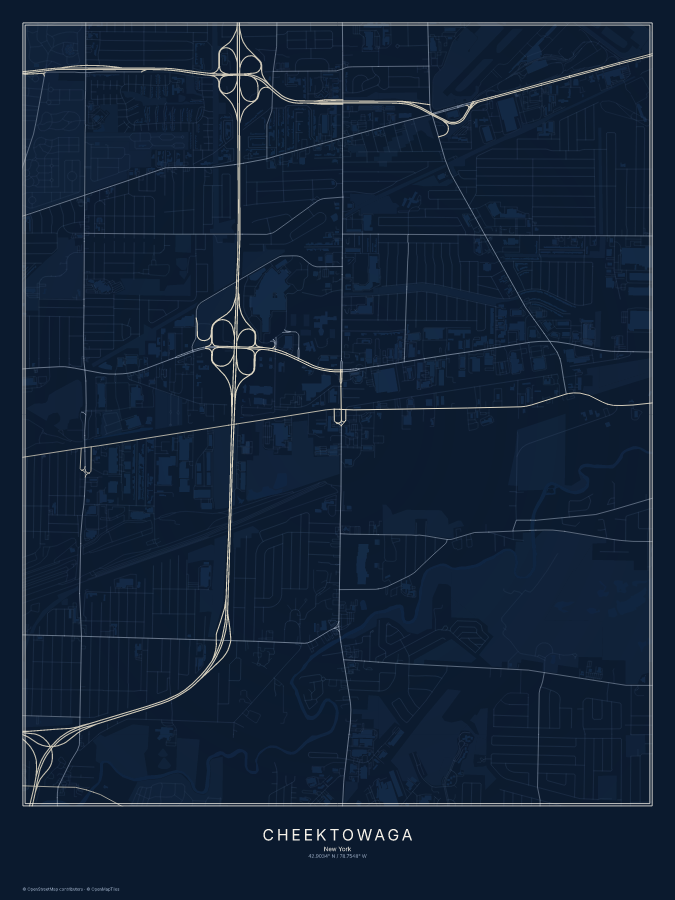 Cheektowaga map poster, midnight style