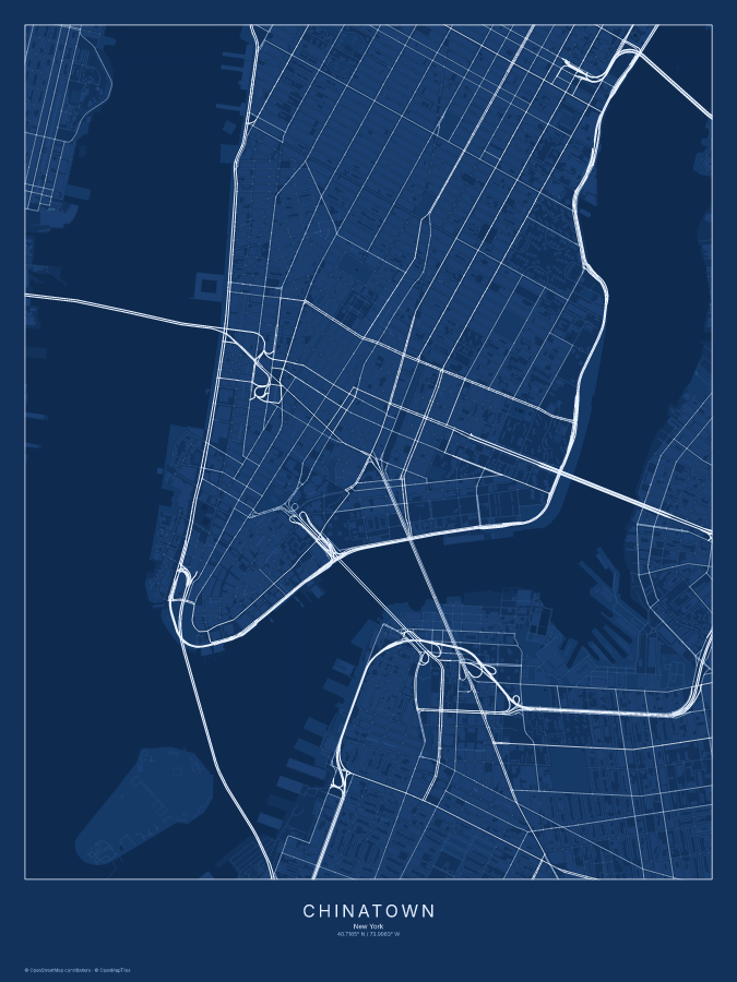 Chinatown map poster, blueprint style