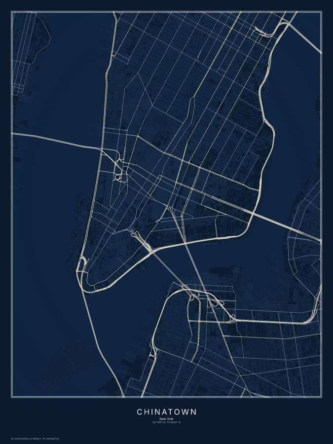 Chinatown map poster, midnight style