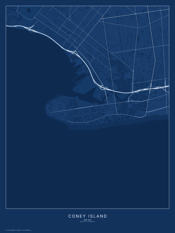 Coney Island map poster, blueprint style