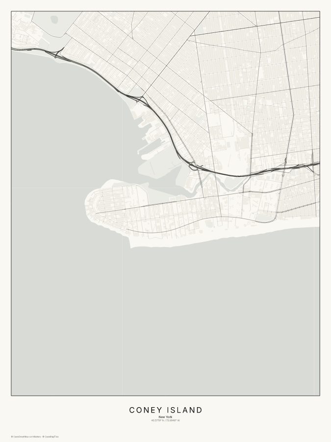 Coney Island map poster, classic style