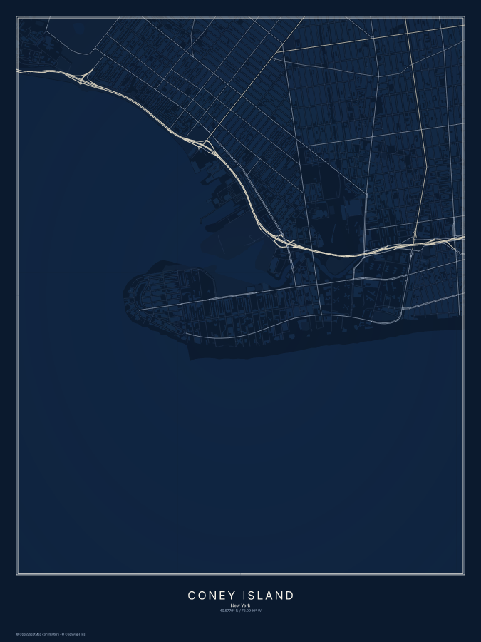 Coney Island map poster, midnight style