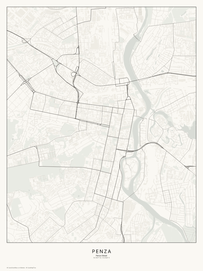 Penza map poster, classic style
