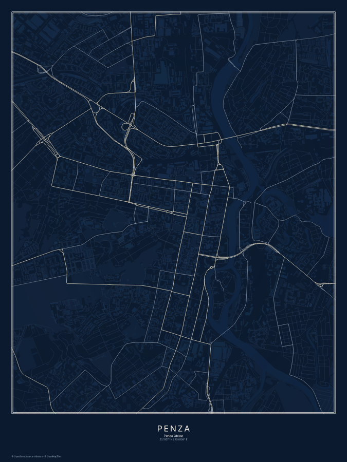 Penza map poster, midnight style