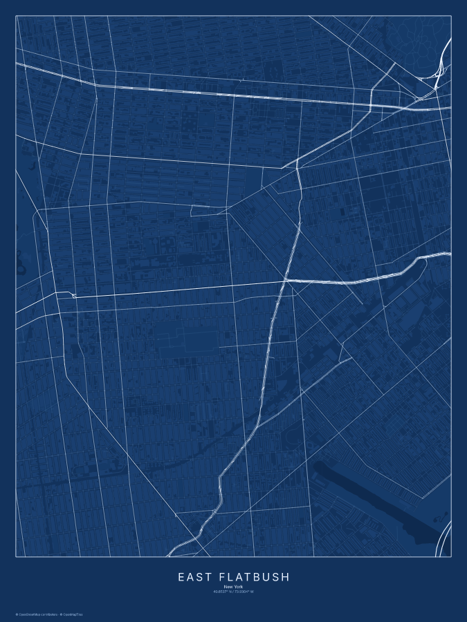 East Flatbush map poster, blueprint style