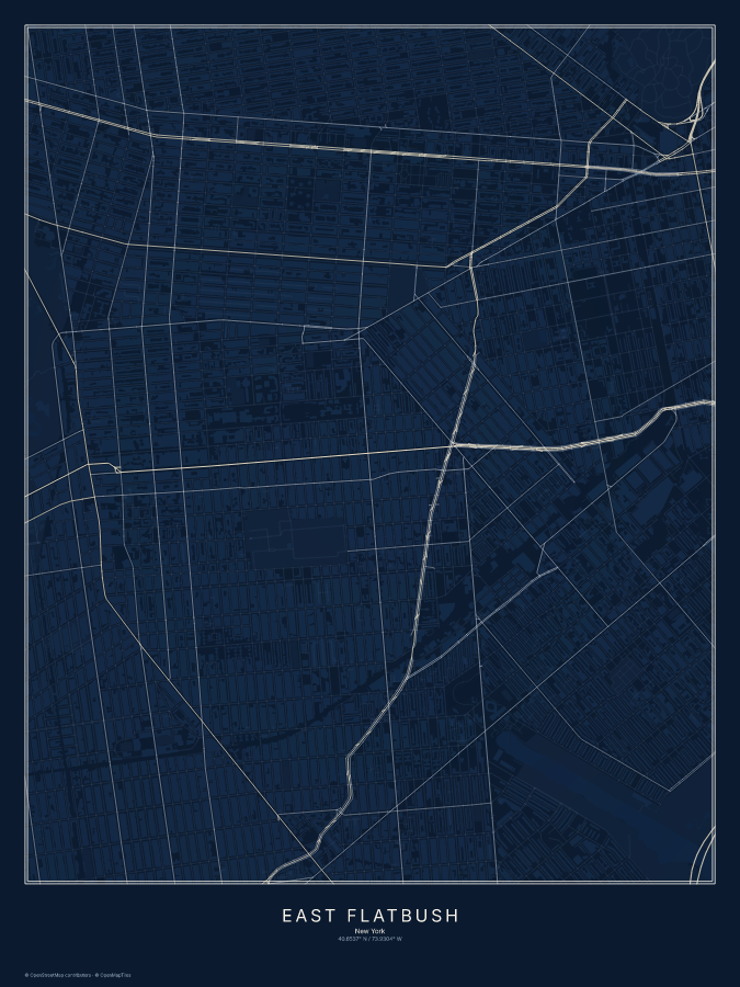East Flatbush map poster, midnight style