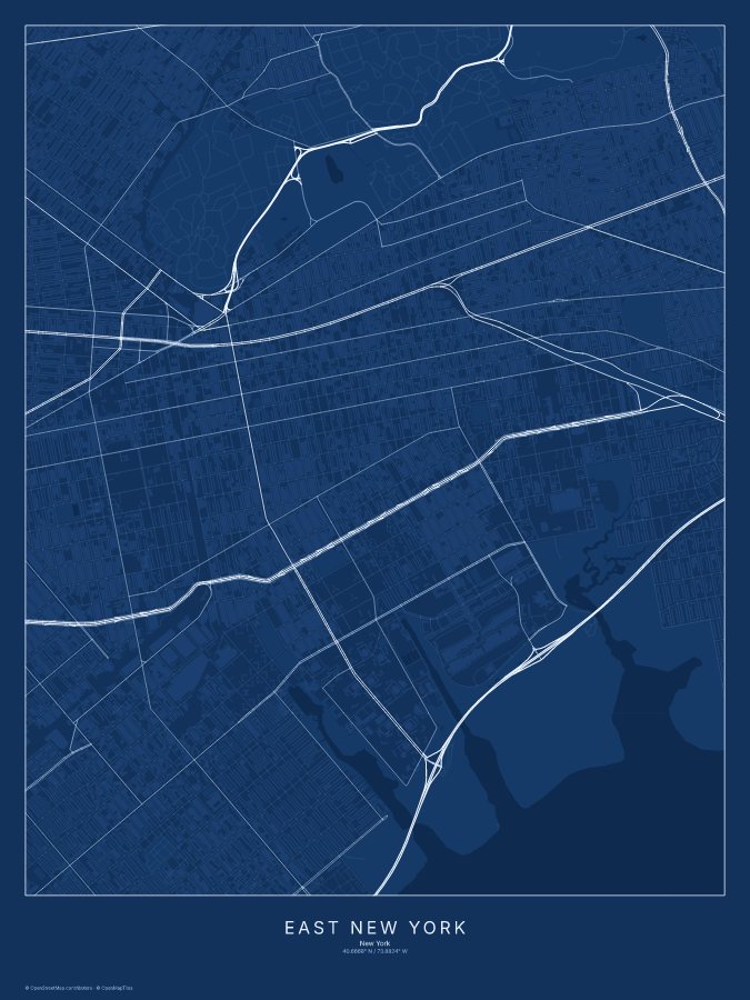 East New York map poster, blueprint style