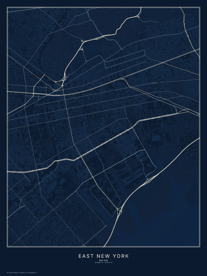 East New York map poster, midnight style
