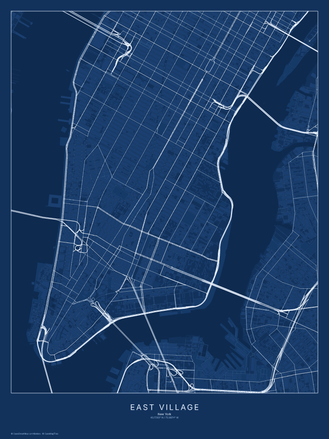 East Village map poster, blueprint style
