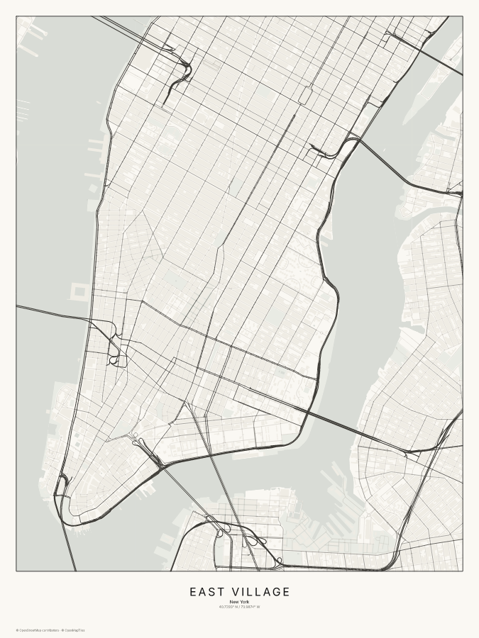 East Village map poster, classic style