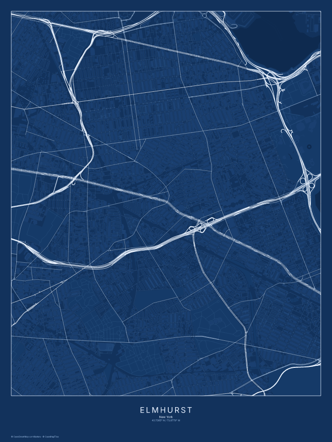 Elmhurst map poster, blueprint style